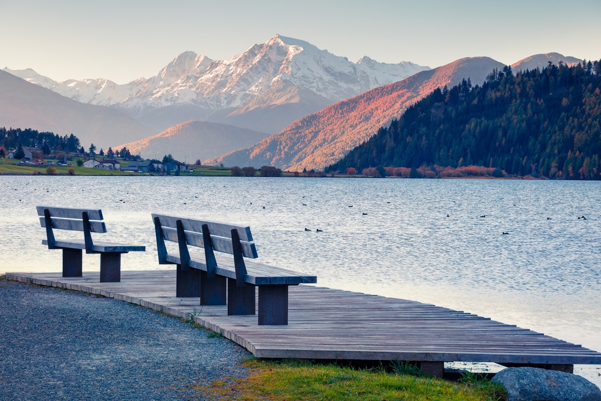 Haidersee-Lago-della-Muta-with-Ortler-background-italy
