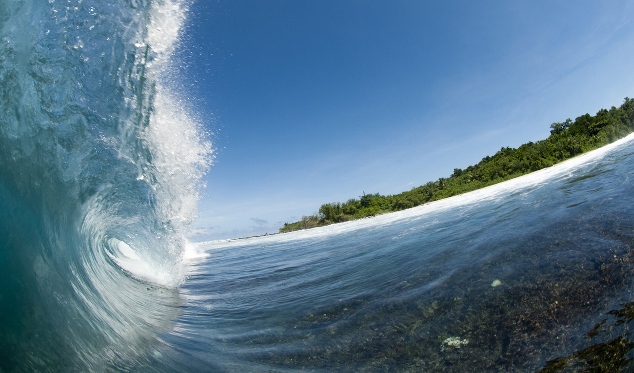 Types of Waves for Surfing blue wave breking over shallow coral reef