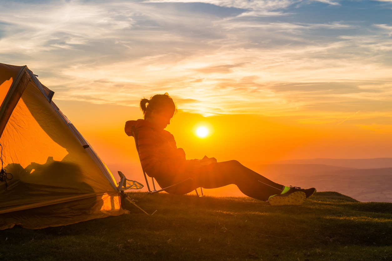 sunset campsite sea view